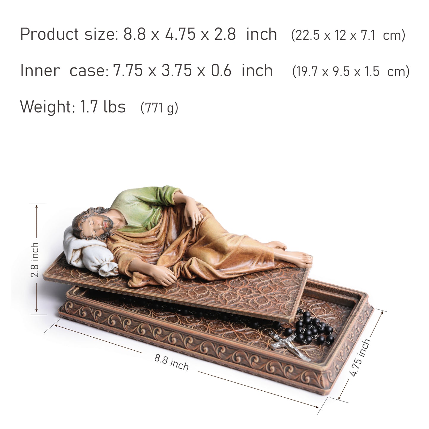 Sleeping St Joseph Statue with Case Base