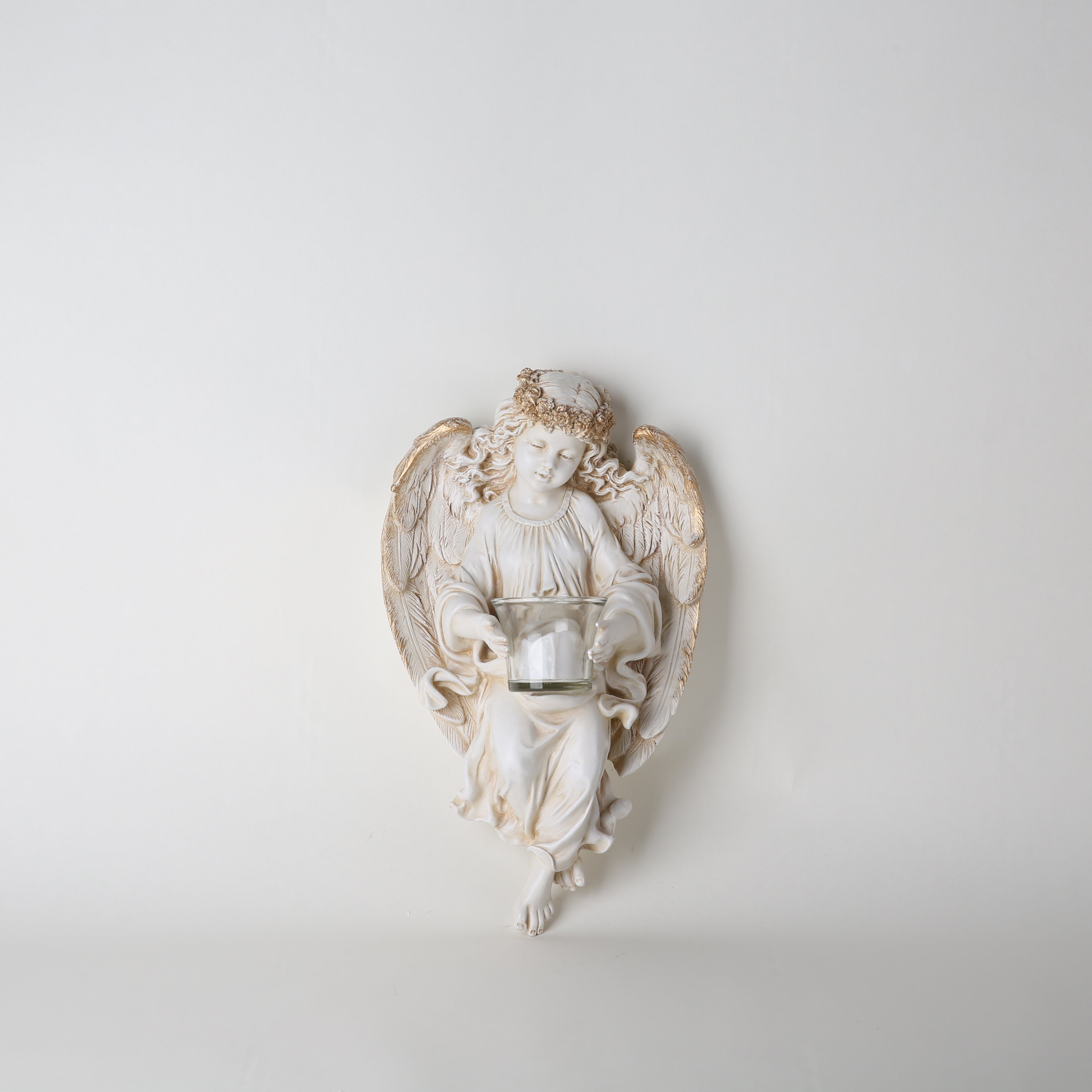 BC Home Decor Angel Statue, Guardian Angel Candle Holder Tea Light 14" H