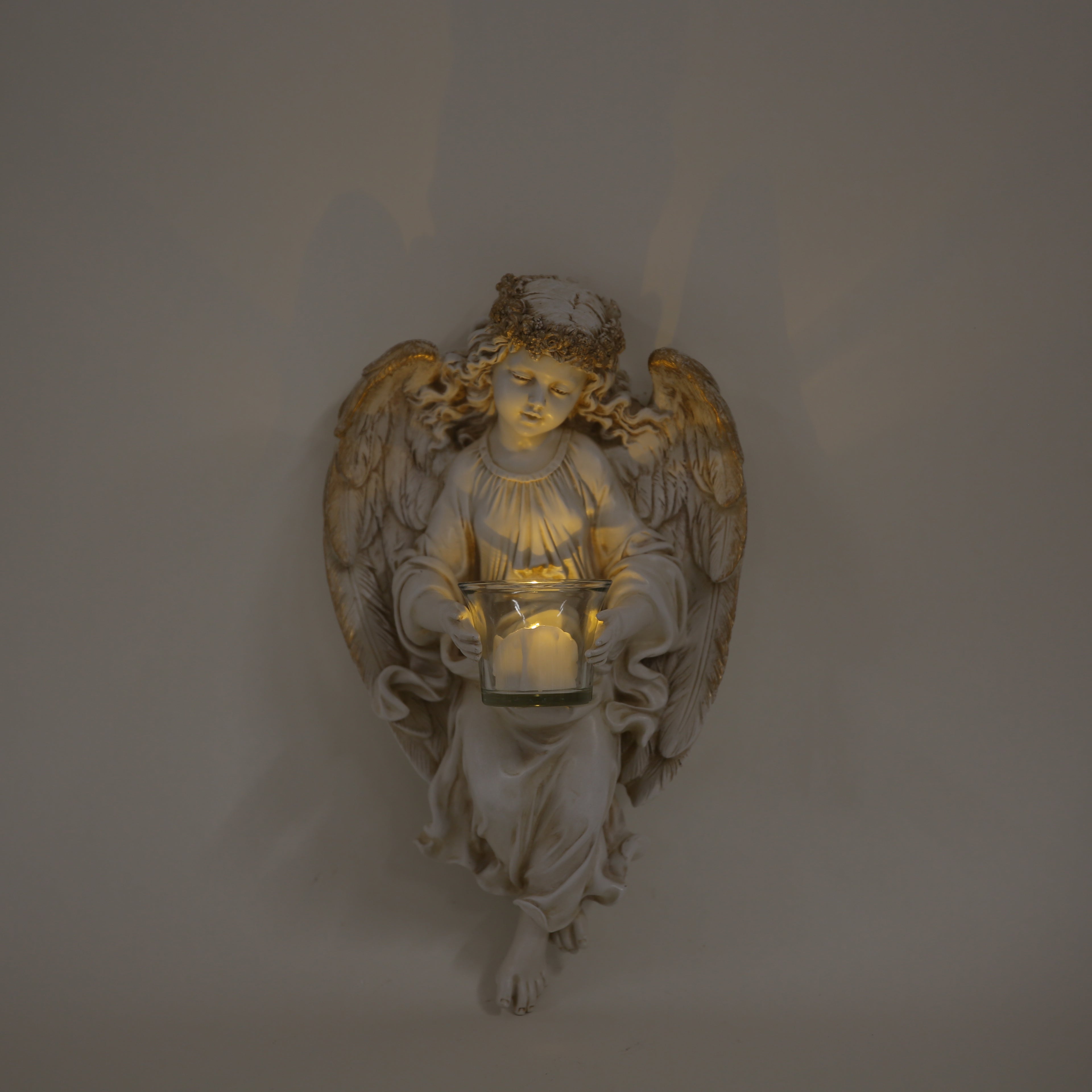 BC Home Decor Angel Statue, Guardian Angel Candle Holder Tea Light 14" H
