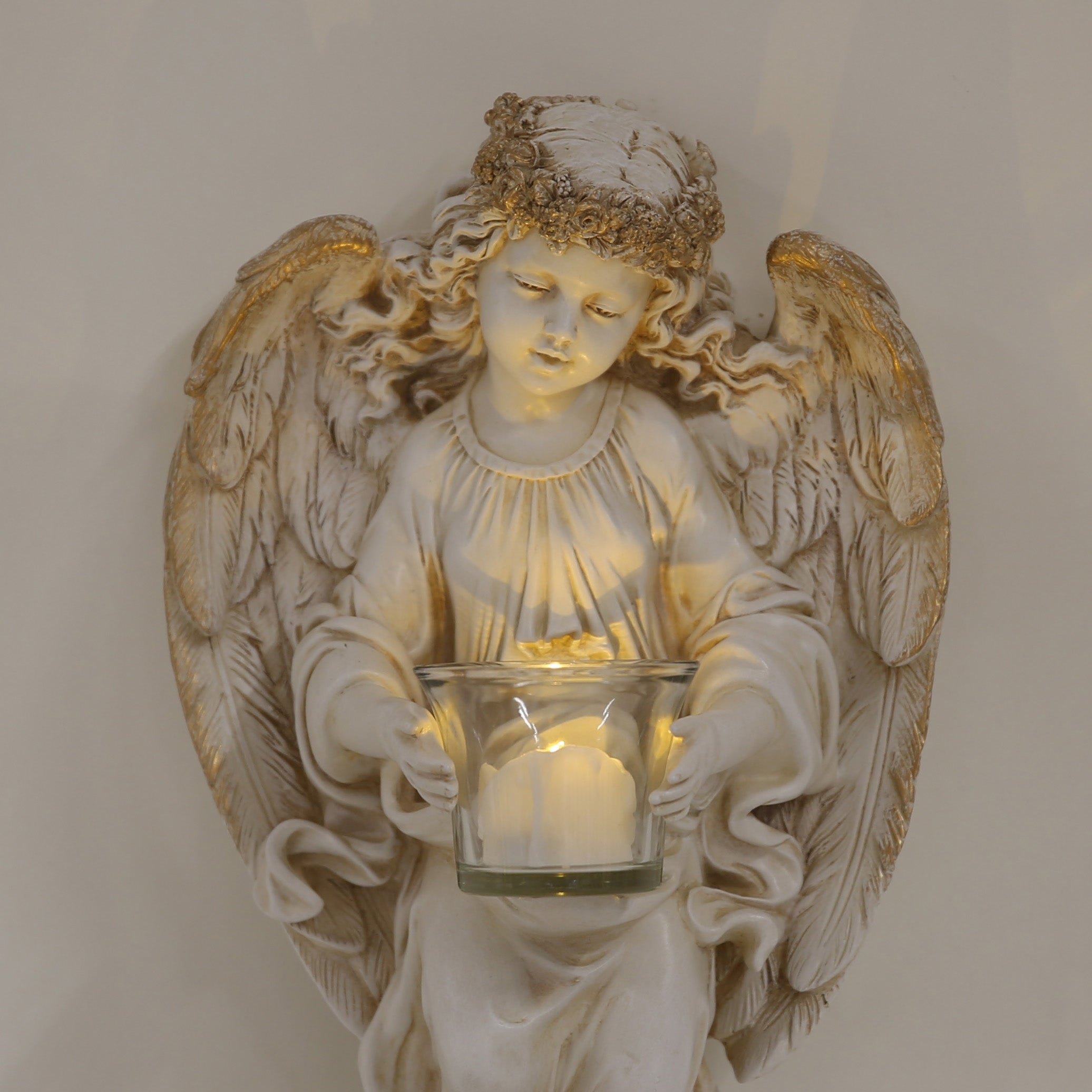 BC Home Decor Angel Statue, Guardian Angel Candle Holder Tea Light 14" H